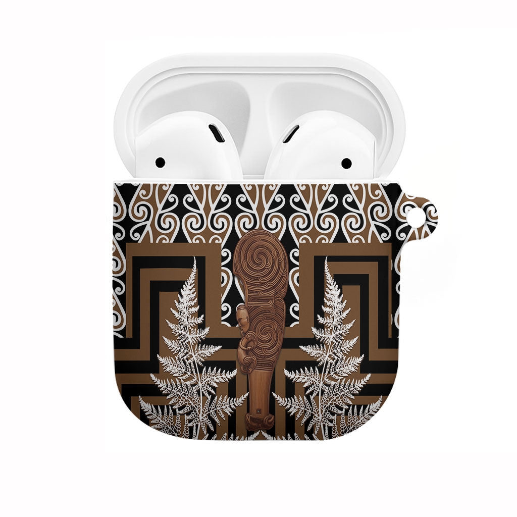 Wahaika New Zealand AirPods Case Maori Weapon Kowhaiwhai Fern Poutama Motifs LT14 Brown - Polynesian Pride