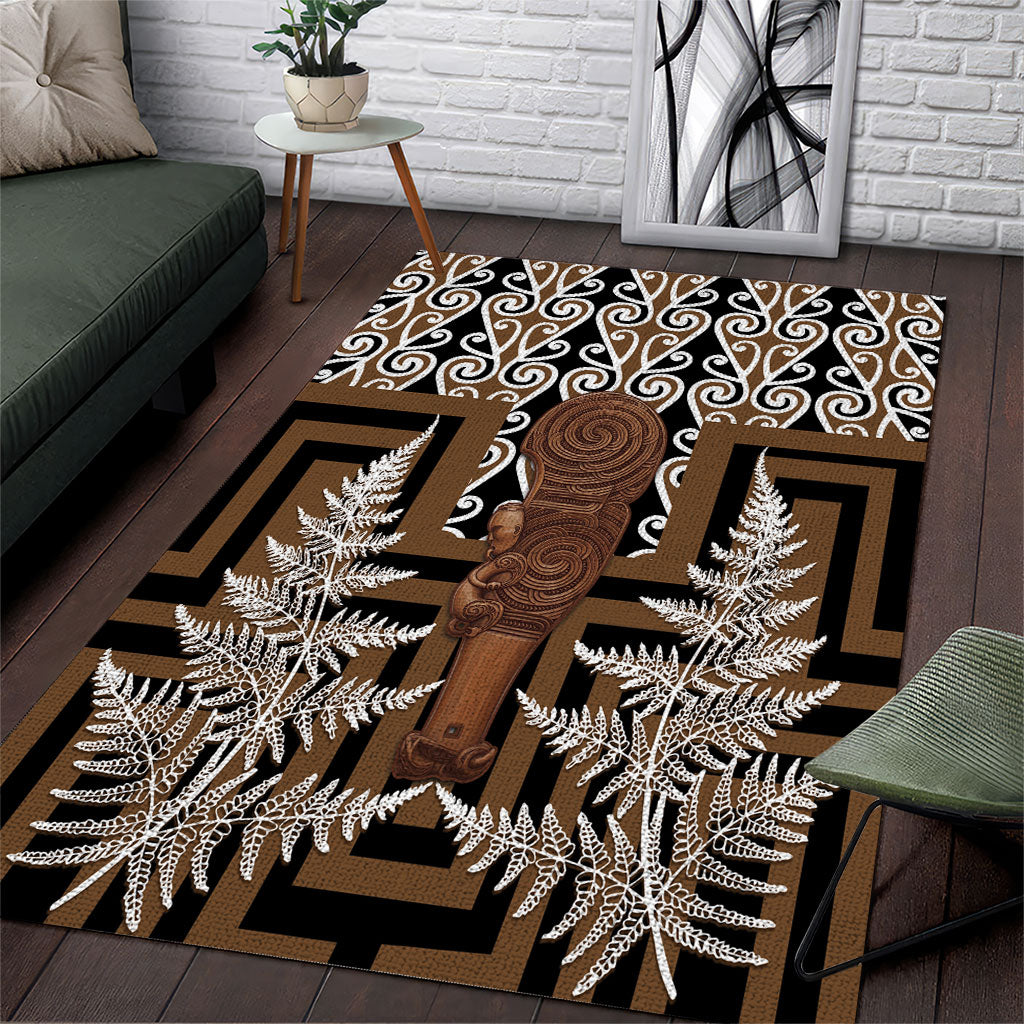 Wahaika New Zealand Area Rug Maori Weapon Kowhaiwhai Fern Poutama Motifs LT14 Brown - Polynesian Pride