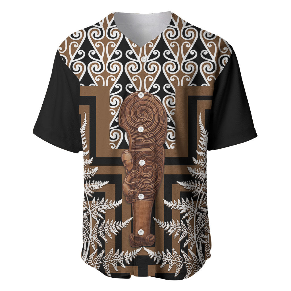 Wahaika New Zealand Baseball Jersey Maori Weapon Kowhaiwhai Fern Poutama Motifs LT14 Brown - Polynesian Pride