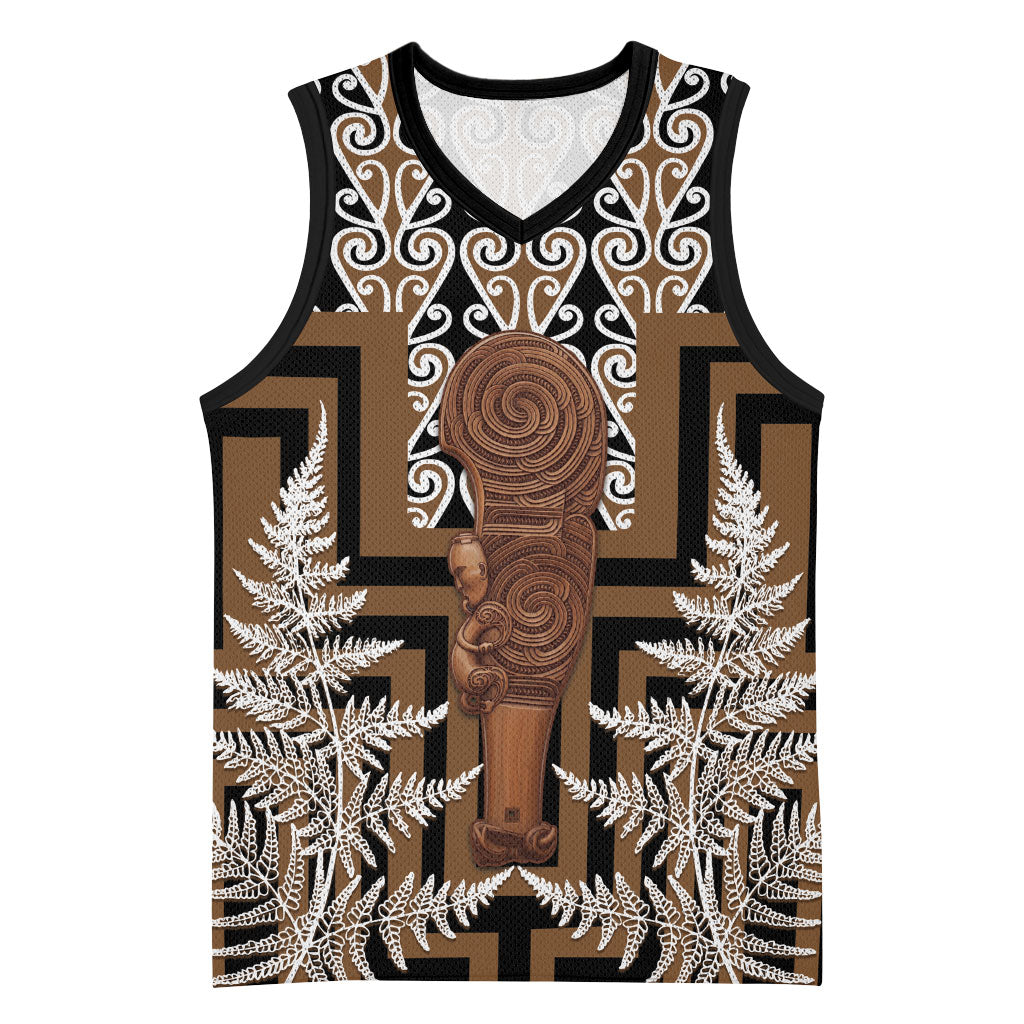 Wahaika New Zealand Basketball Jersey Maori Weapon Kowhaiwhai Fern Poutama Motifs LT14 Unisex Brown - Polynesian Pride