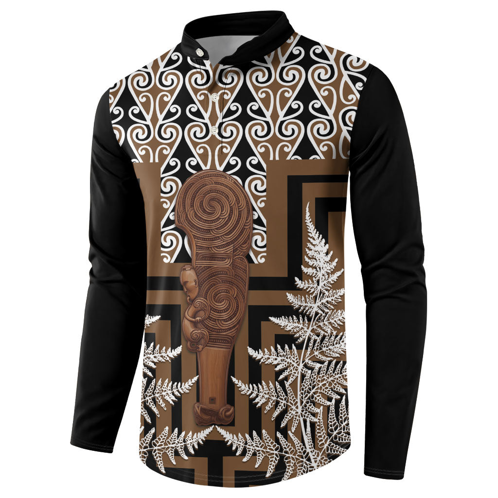 Wahaika New Zealand Button Sweatshirt Maori Weapon Kowhaiwhai Fern Poutama Motifs