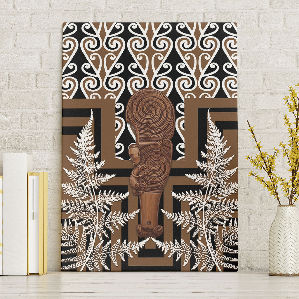 Wahaika New Zealand Canvas Wall Art Maori Weapon Kowhaiwhai Fern Poutama Motifs LT14 Without Frame Brown - Polynesian Pride