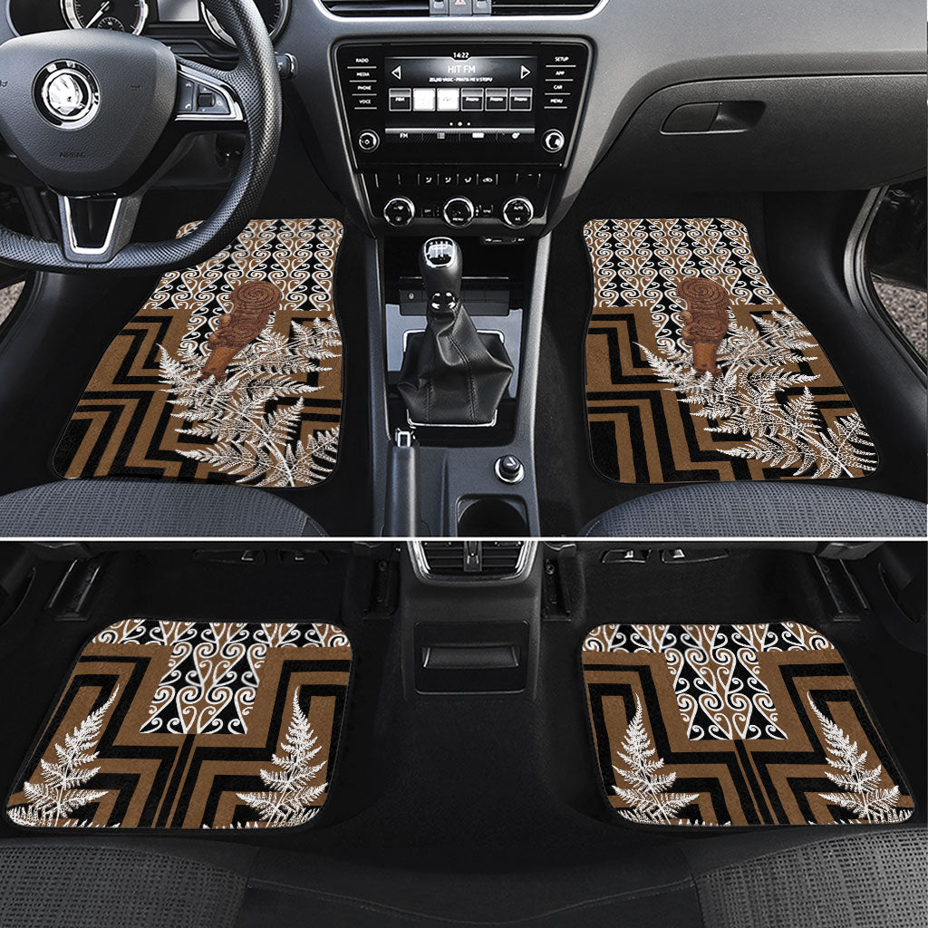 Wahaika New Zealand Car Mats Maori Weapon Kowhaiwhai Fern Poutama Motifs LT14 Set 4pcs Brown - Polynesian Pride