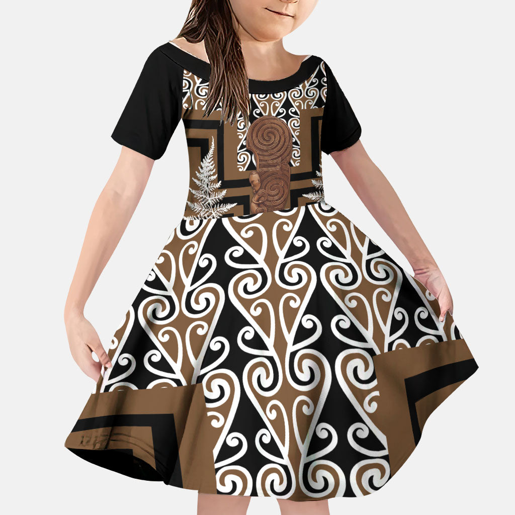 Wahaika New Zealand Family Matching Mermaid Dress and Hawaiian Shirt Maori Weapon Kowhaiwhai Fern Poutama Motifs
