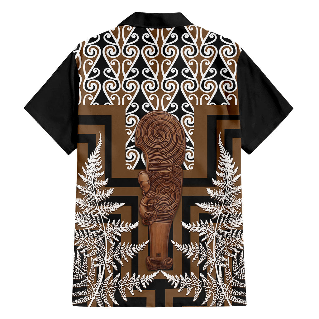 Wahaika New Zealand Family Matching Off Shoulder Short Dress and Hawaiian Shirt Maori Weapon Kowhaiwhai Fern Poutama Motifs