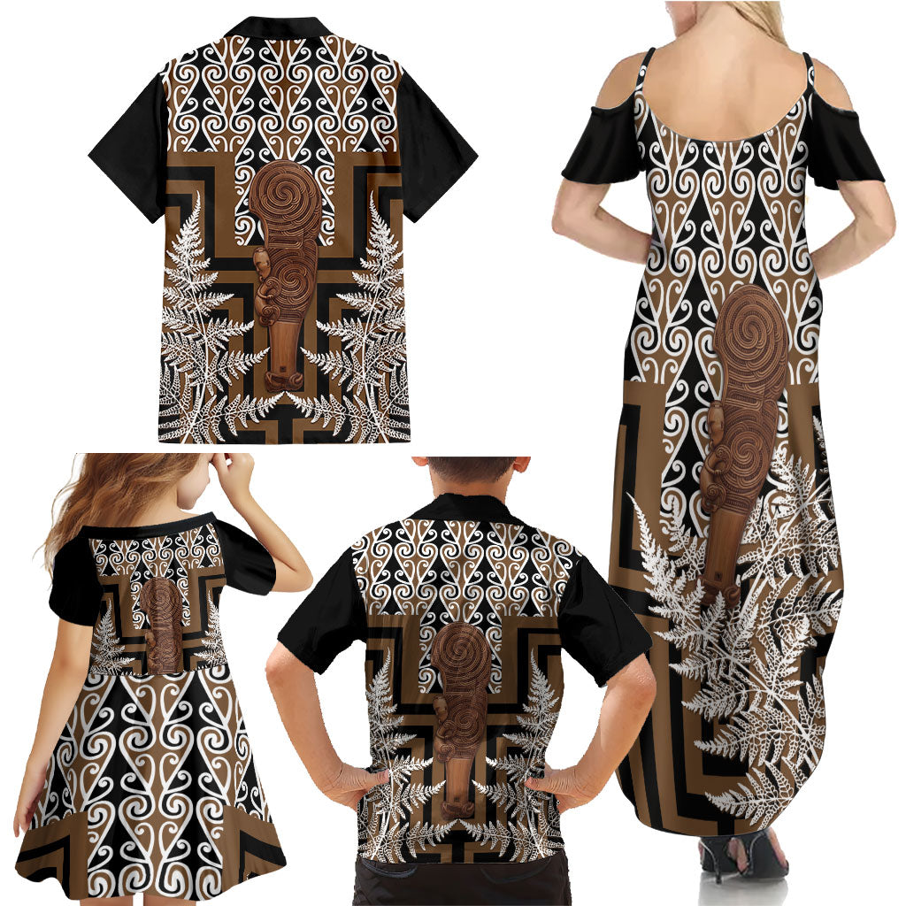 Wahaika New Zealand Family Matching Summer Maxi Dress and Hawaiian Shirt Maori Weapon Kowhaiwhai Fern Poutama Motifs