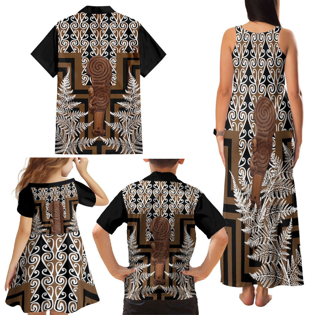 Wahaika New Zealand Family Matching Tank Maxi Dress and Hawaiian Shirt Maori Weapon Kowhaiwhai Fern Poutama Motifs