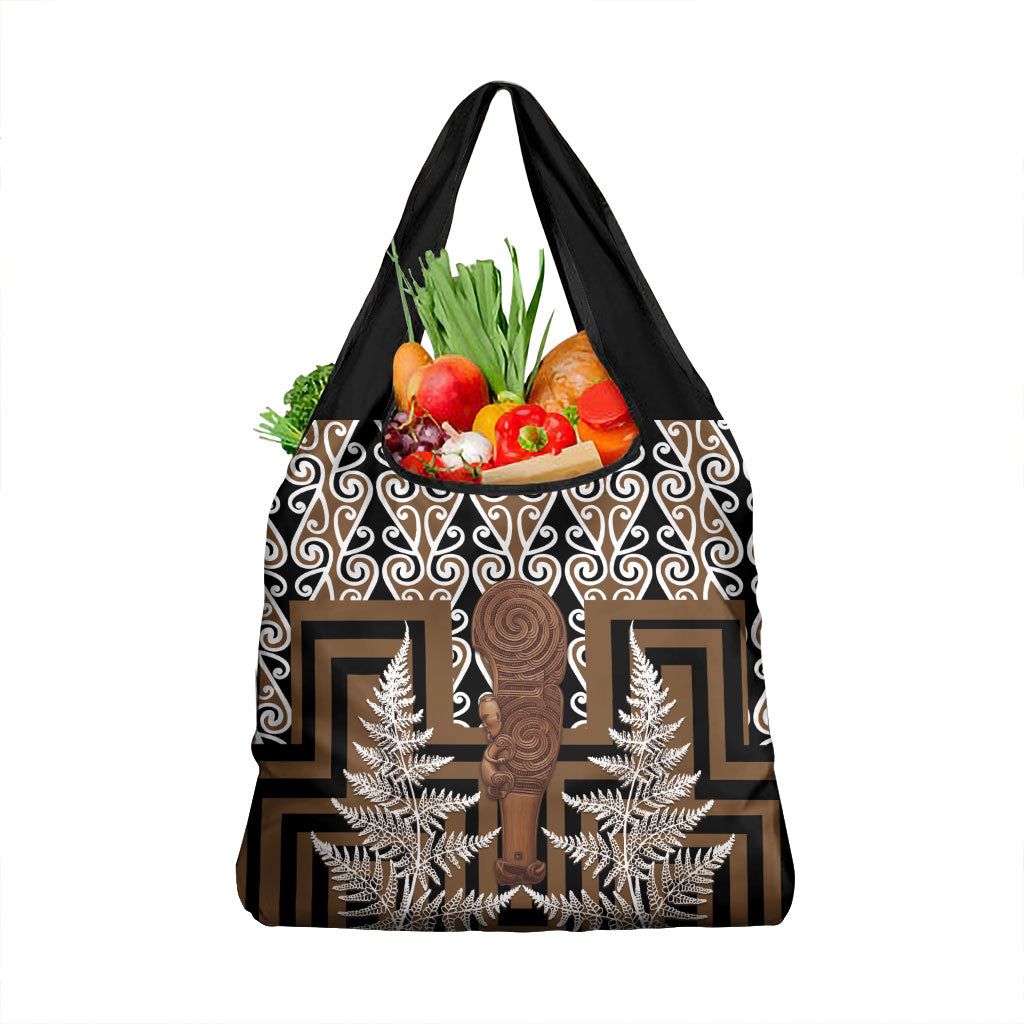 Wahaika New Zealand Grocery Bag Maori Weapon Kowhaiwhai Fern Poutama Motifs LT14 1-pack One Size Brown - Polynesian Pride