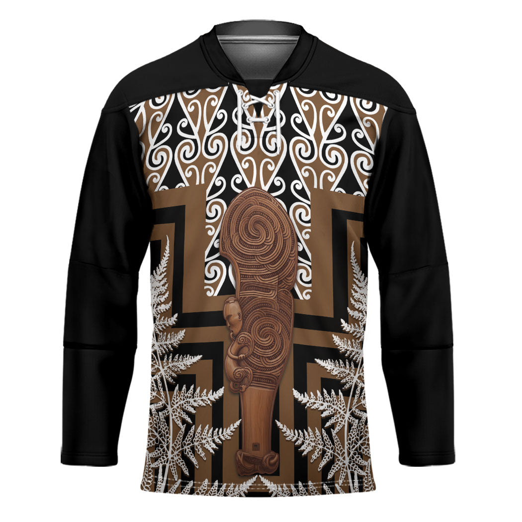 Wahaika New Zealand Hockey Jersey Maori Weapon Kowhaiwhai Fern Poutama Motifs LT14 Unisex Brown - Polynesian Pride