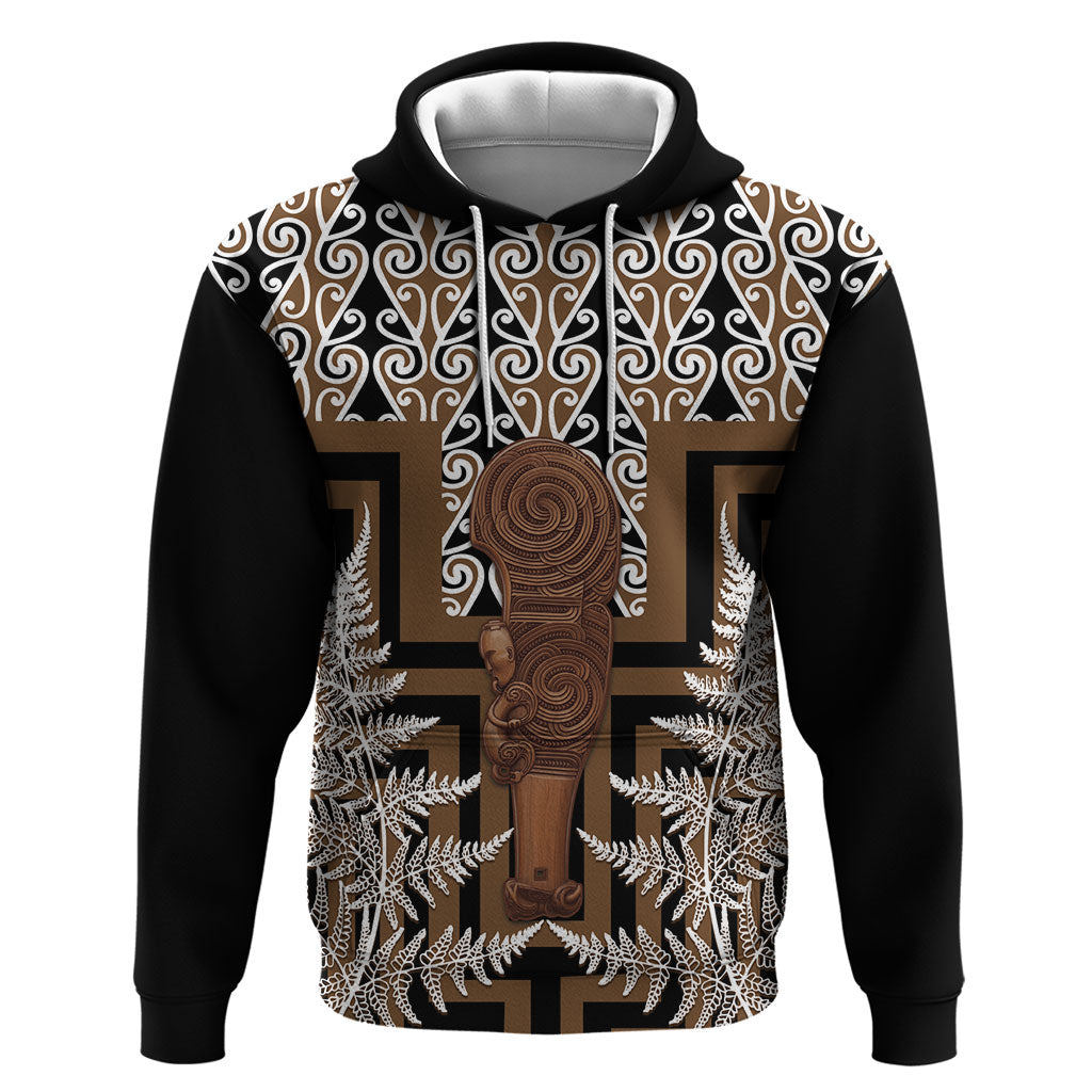 Wahaika New Zealand Hoodie Maori Weapon Kowhaiwhai Fern Poutama Motifs LT14 Pullover Hoodie Brown - Polynesian Pride
