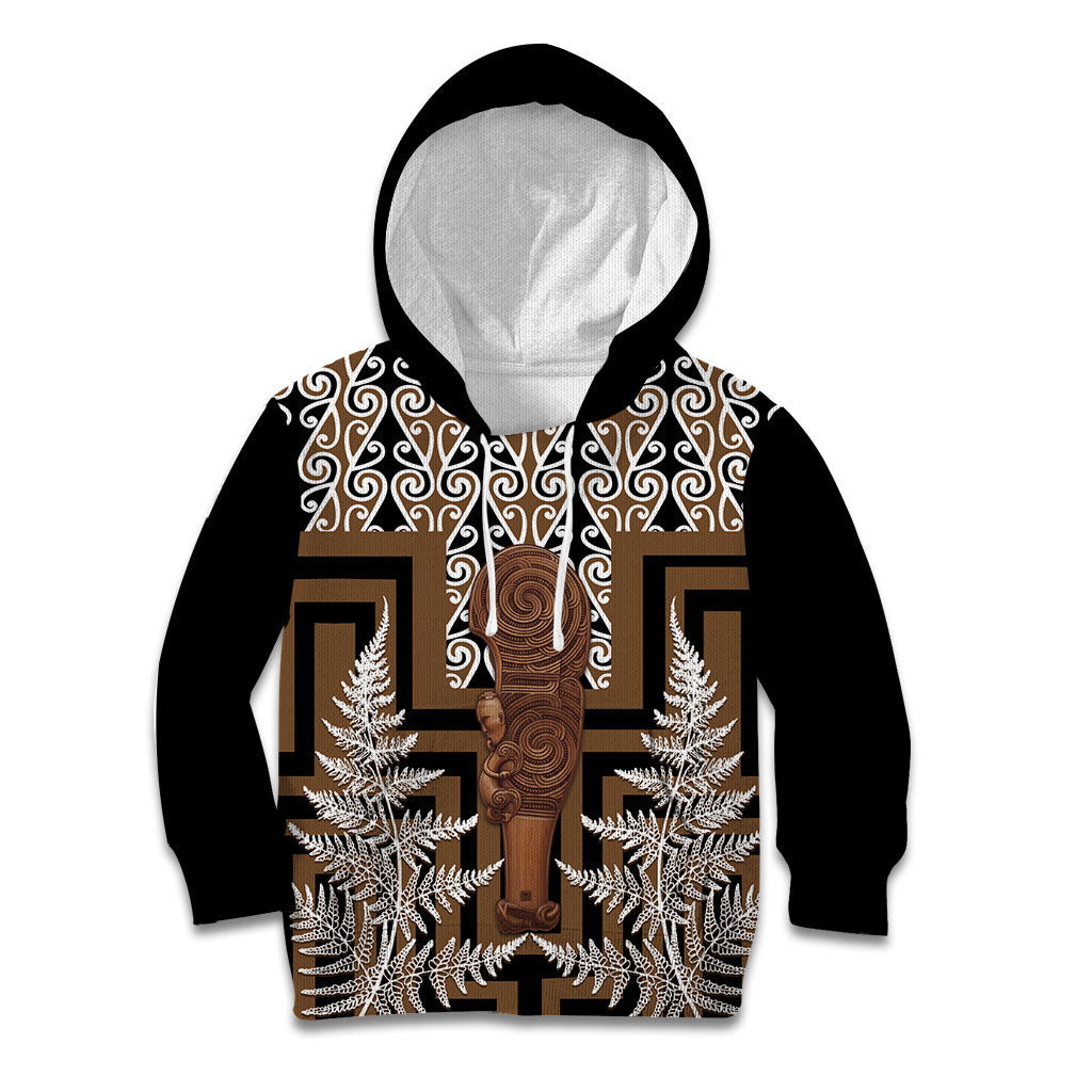 Wahaika New Zealand Kid Hoodie Maori Weapon Kowhaiwhai Fern Poutama Motifs LT14 Hoodie Brown - Polynesian Pride