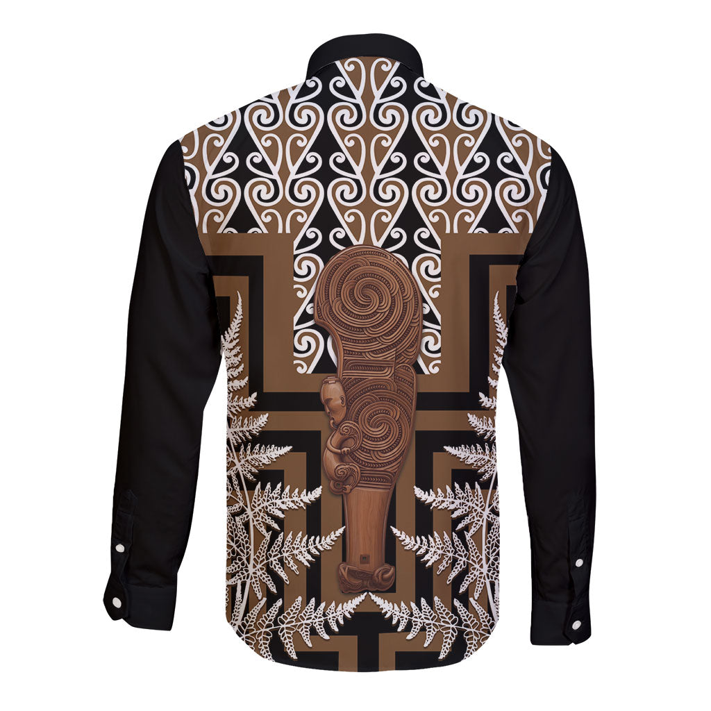 Wahaika New Zealand Long Sleeve Button Shirt Maori Weapon Kowhaiwhai Fern Poutama Motifs