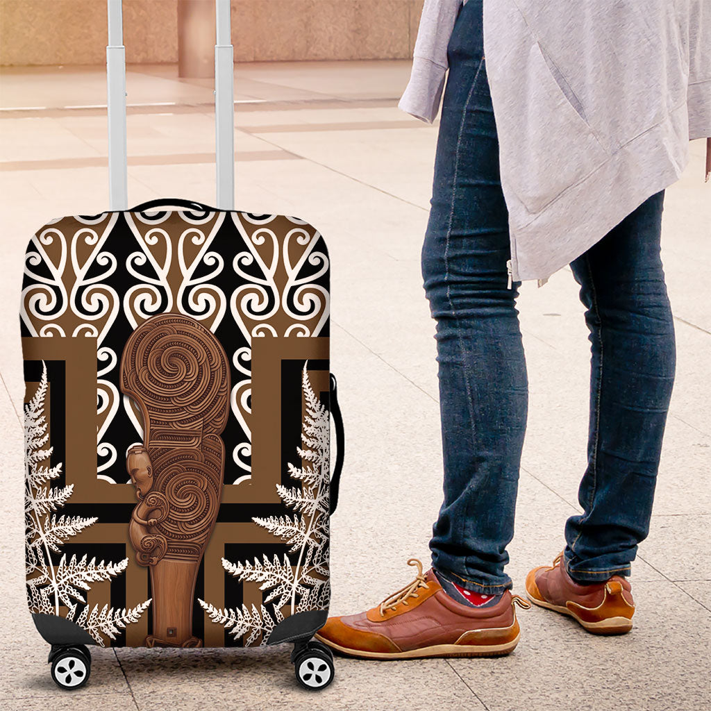 Wahaika New Zealand Luggage Cover Maori Weapon Kowhaiwhai Fern Poutama Motifs LT14 Brown - Polynesian Pride