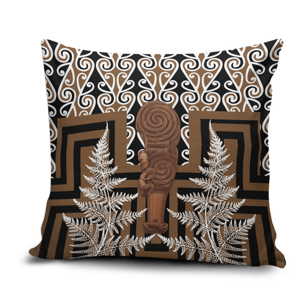 Wahaika New Zealand Pillow Cover Maori Weapon Kowhaiwhai Fern Poutama Motifs LT14 Brown - Polynesian Pride