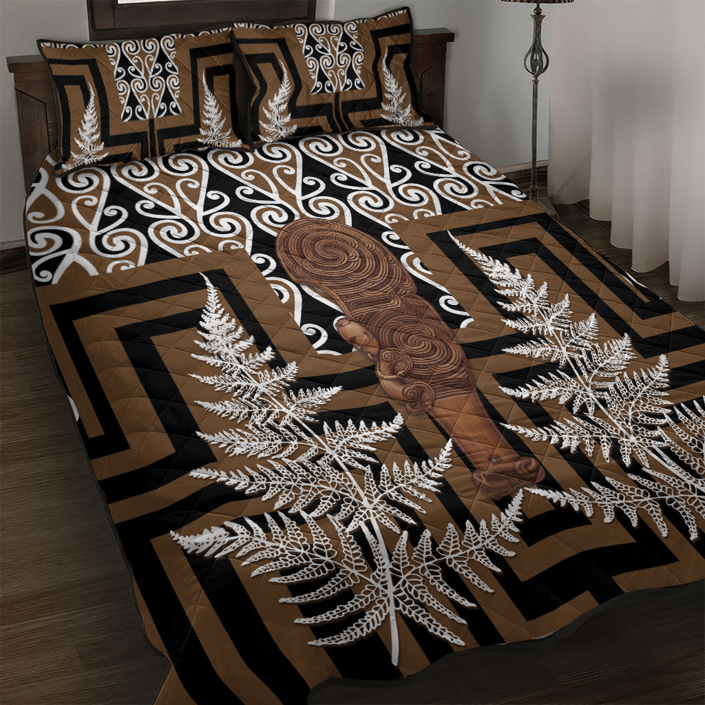 Wahaika New Zealand Quilt Bed Set Maori Weapon Kowhaiwhai Fern Poutama Motifs LT14 Brown - Polynesian Pride
