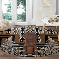 Wahaika New Zealand Round Carpet Maori Weapon Kowhaiwhai Fern Poutama Motifs