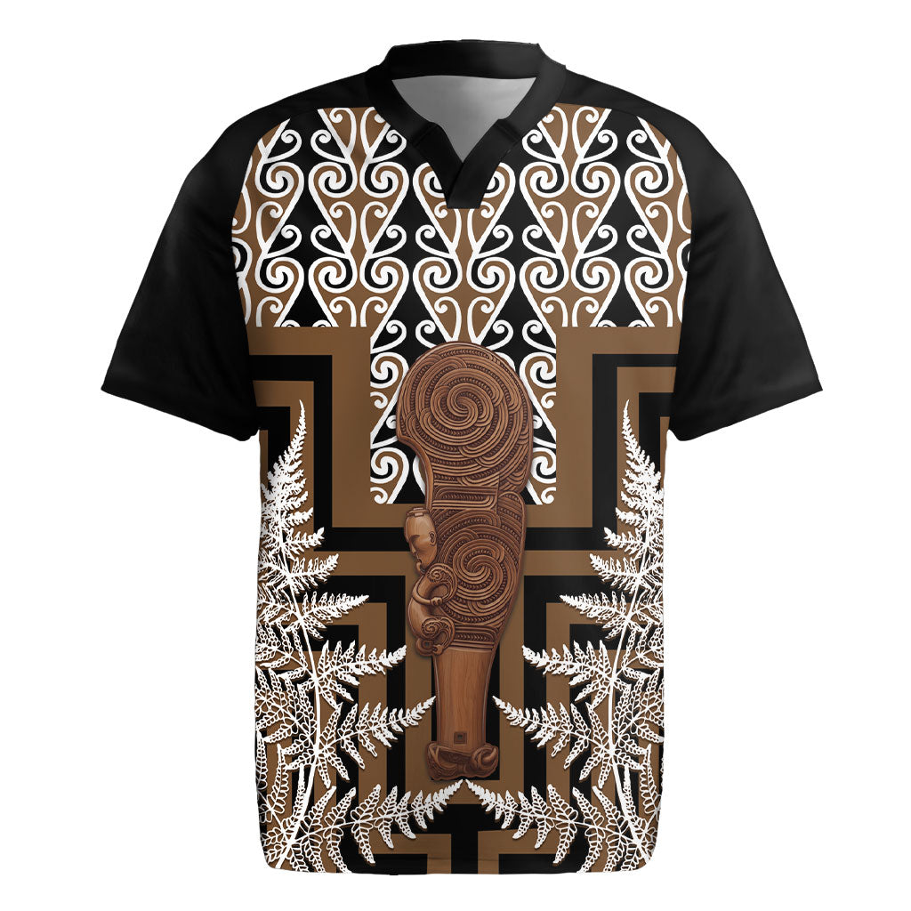 Wahaika New Zealand Rugby Jersey Maori Weapon Kowhaiwhai Fern Poutama Motifs LT14 Brown - Polynesian Pride