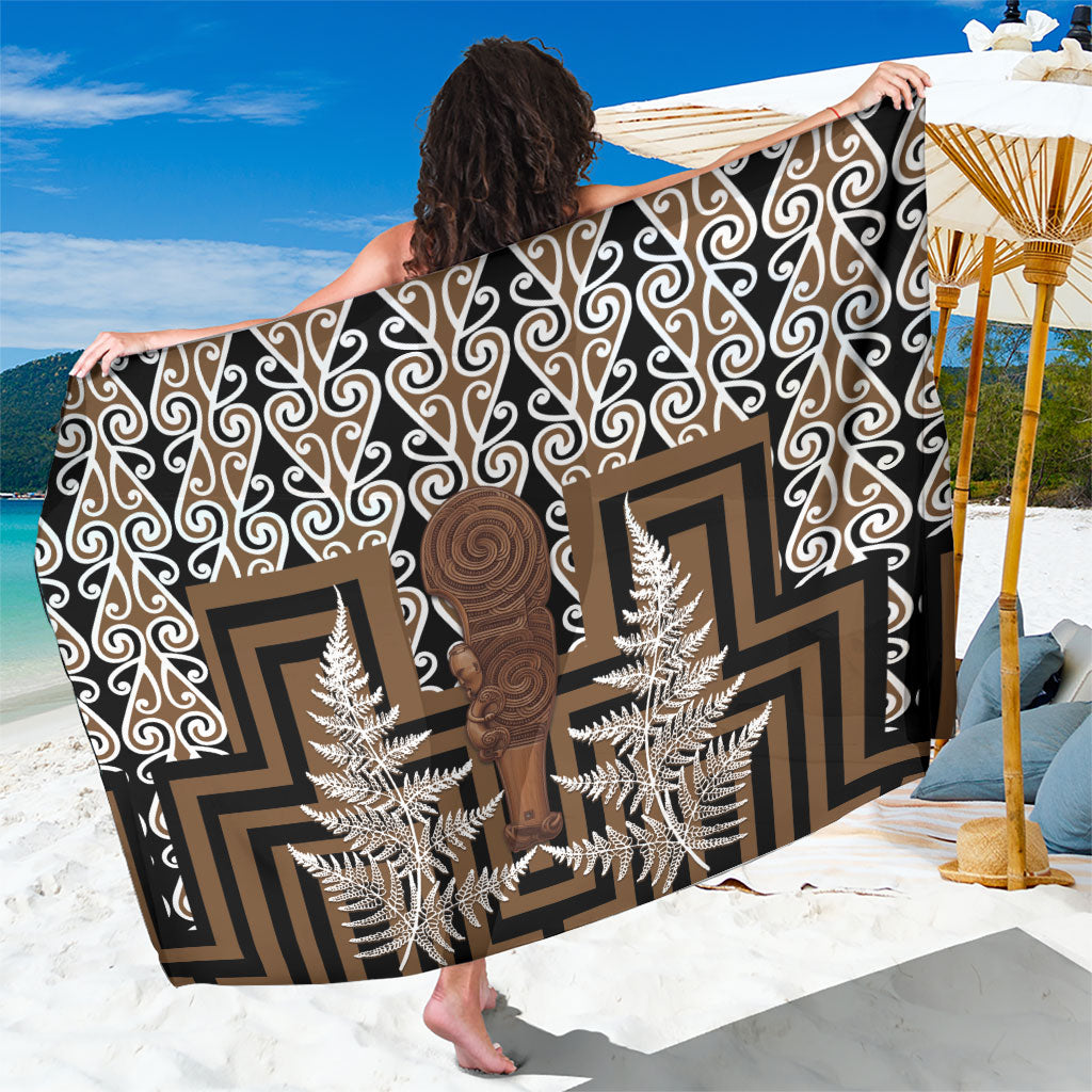 Wahaika New Zealand Sarong Maori Weapon Kowhaiwhai Fern Poutama Motifs LT14 One Size 44 x 66 inches Brown - Polynesian Pride