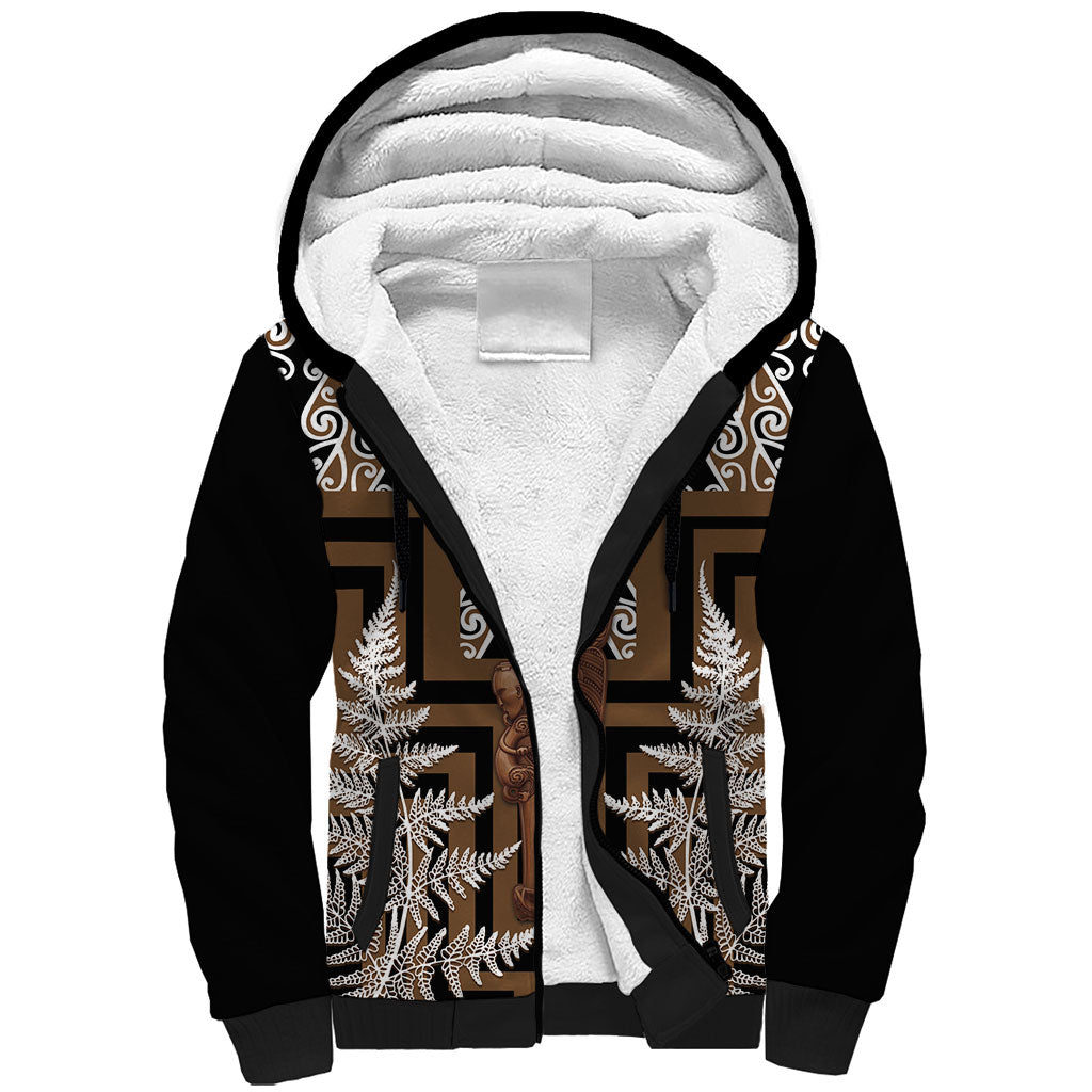 Wahaika New Zealand Sherpa Hoodie Maori Weapon Kowhaiwhai Fern Poutama Motifs LT14 Unisex Brown - Polynesian Pride