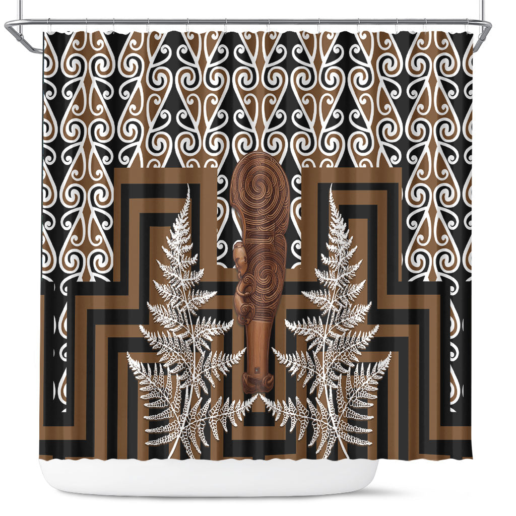 Wahaika New Zealand Shower Curtain Maori Weapon Kowhaiwhai Fern Poutama Motifs LT14 Brown - Polynesian Pride