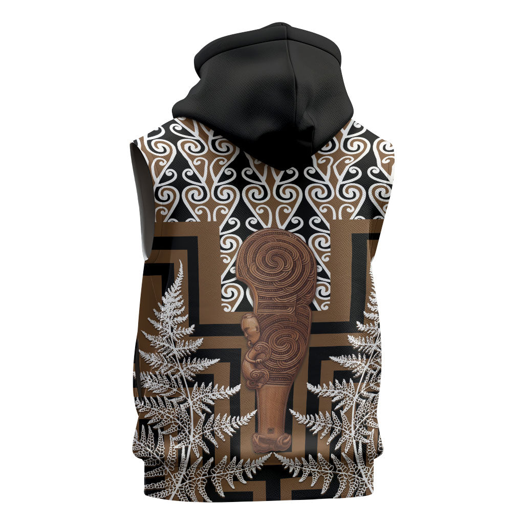 Wahaika New Zealand Sleeveless Hoodie Maori Weapon Kowhaiwhai Fern Poutama Motifs
