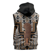 Wahaika New Zealand Sleeveless Zip Hoodie Maori Weapon Kowhaiwhai Fern Poutama Motifs