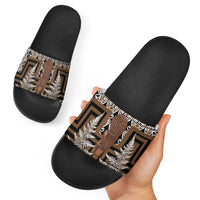 Wahaika New Zealand Slide Sandals Maori Weapon Kowhaiwhai Fern Poutama Motifs