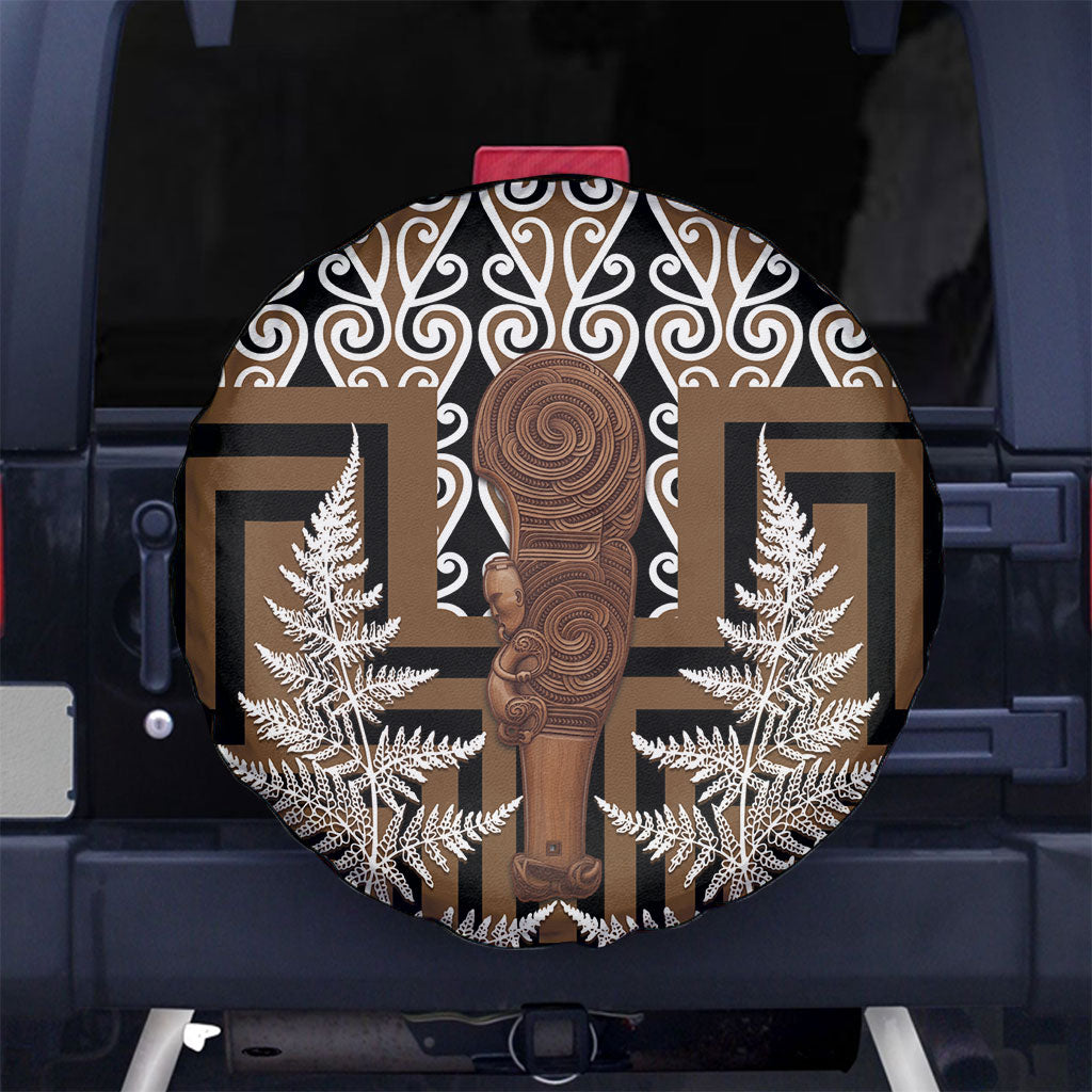 Wahaika New Zealand Spare Tire Cover Maori Weapon Kowhaiwhai Fern Poutama Motifs LT14 No hole Brown - Polynesian Pride