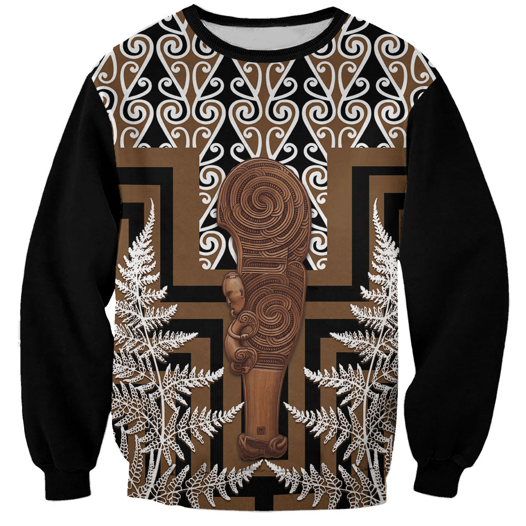 Wahaika New Zealand Sweatshirt Maori Weapon Kowhaiwhai Fern Poutama Motifs