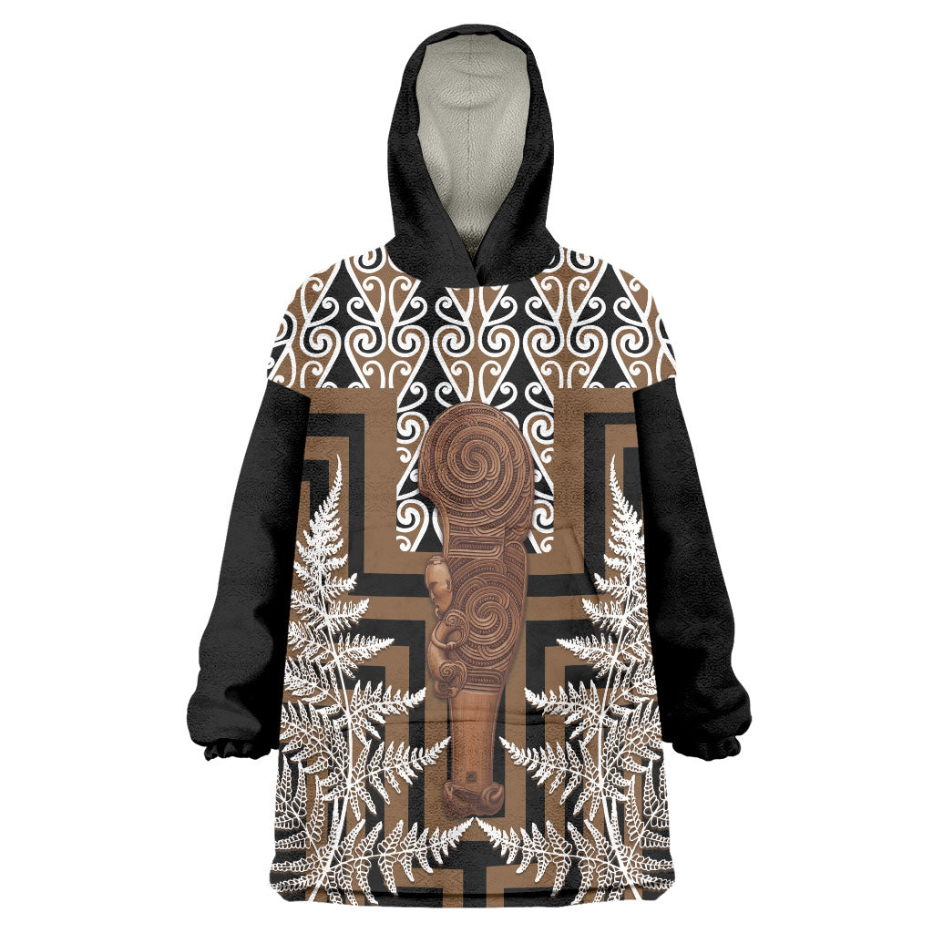 Wahaika New Zealand Wearable Blanket Hoodie Maori Weapon Kowhaiwhai Fern Poutama Motifs LT14 One Size Brown - Polynesian Pride