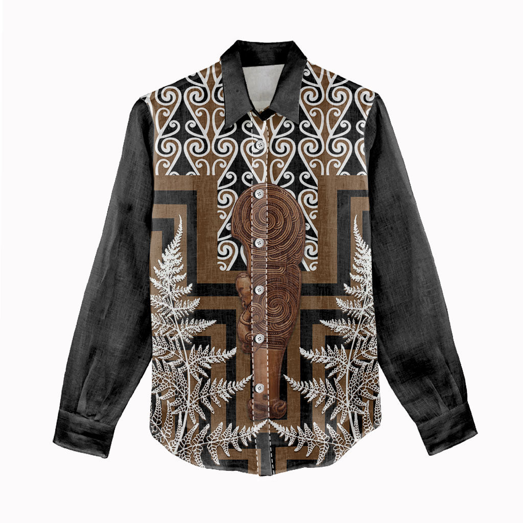 Wahaika New Zealand Women Casual Shirt Maori Weapon Kowhaiwhai Fern Poutama Motifs