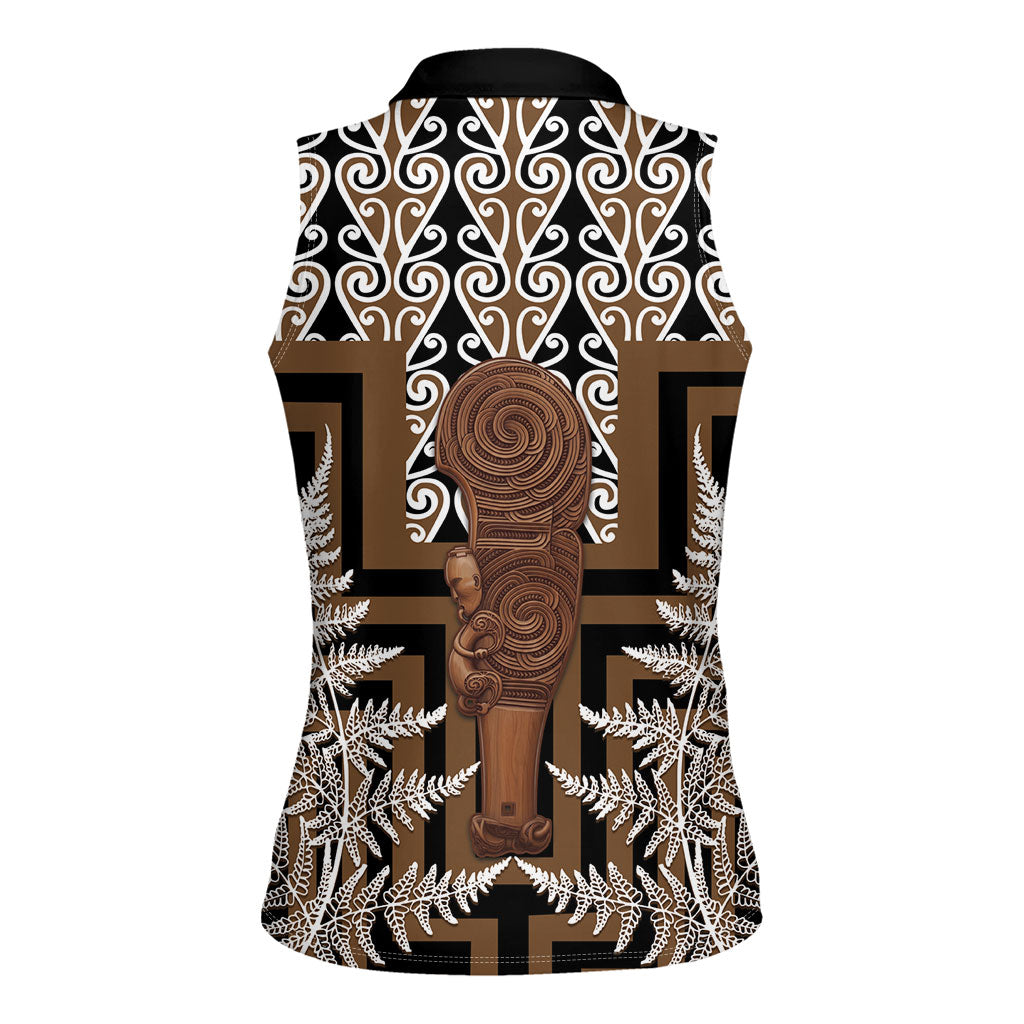 Wahaika New Zealand Women Sleeveless Polo Shirt Maori Weapon Kowhaiwhai Fern Poutama Motifs