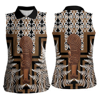 Wahaika New Zealand Women Sleeveless Polo Shirt Maori Weapon Kowhaiwhai Fern Poutama Motifs