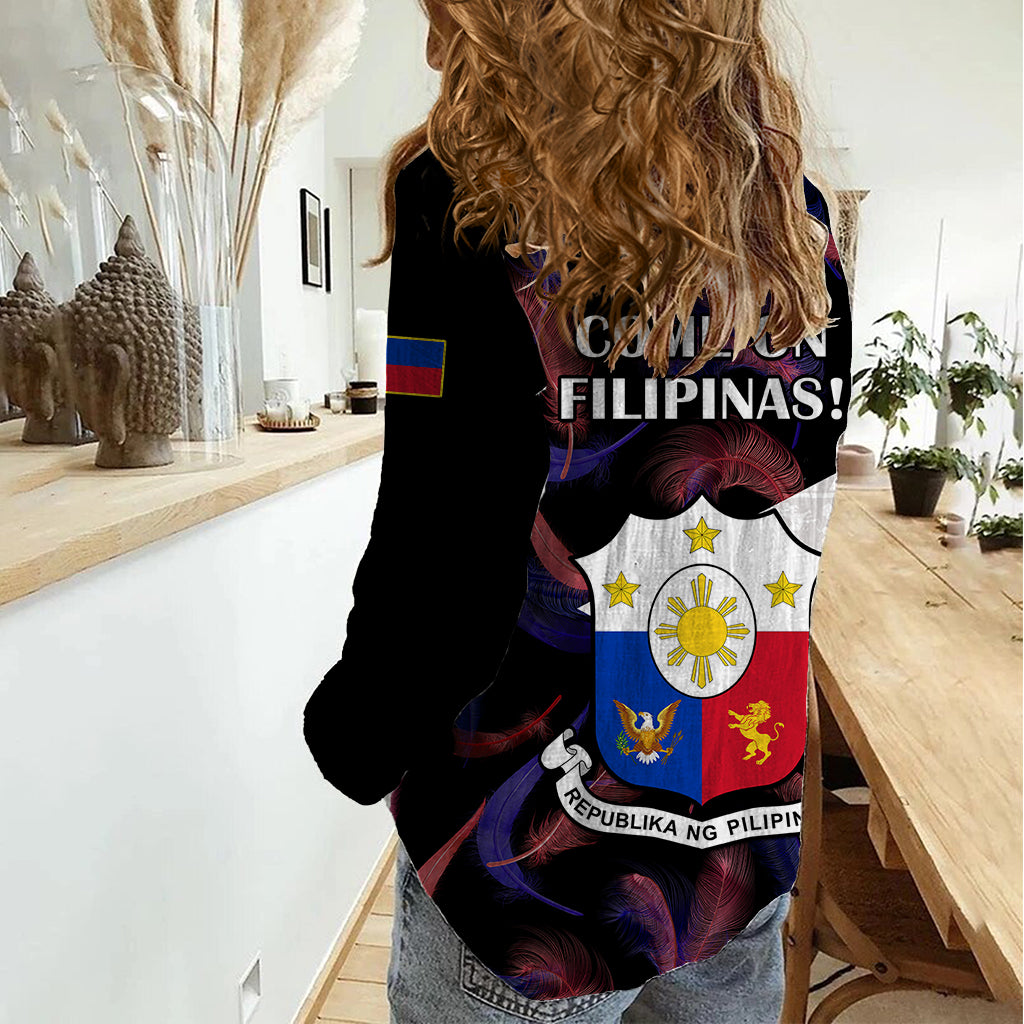 Philippines Football Women Casual Shirt 2023 World Cup Go Filipinas Feather Black Version LT14 - Polynesian Pride