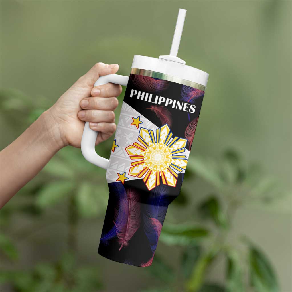 Custom Philippines Football Tumbler With Handle World Cup Go Filipinas Feather Black Version