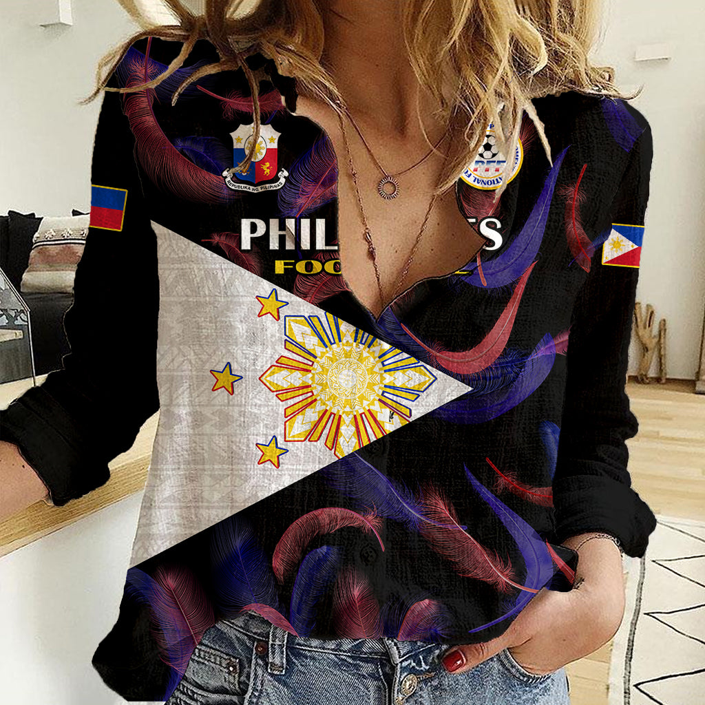 Custom Philippines Football Women Casual Shirt 2023 World Cup Go Filipinas Feather Black Version LT14 Female Black - Polynesian Pride