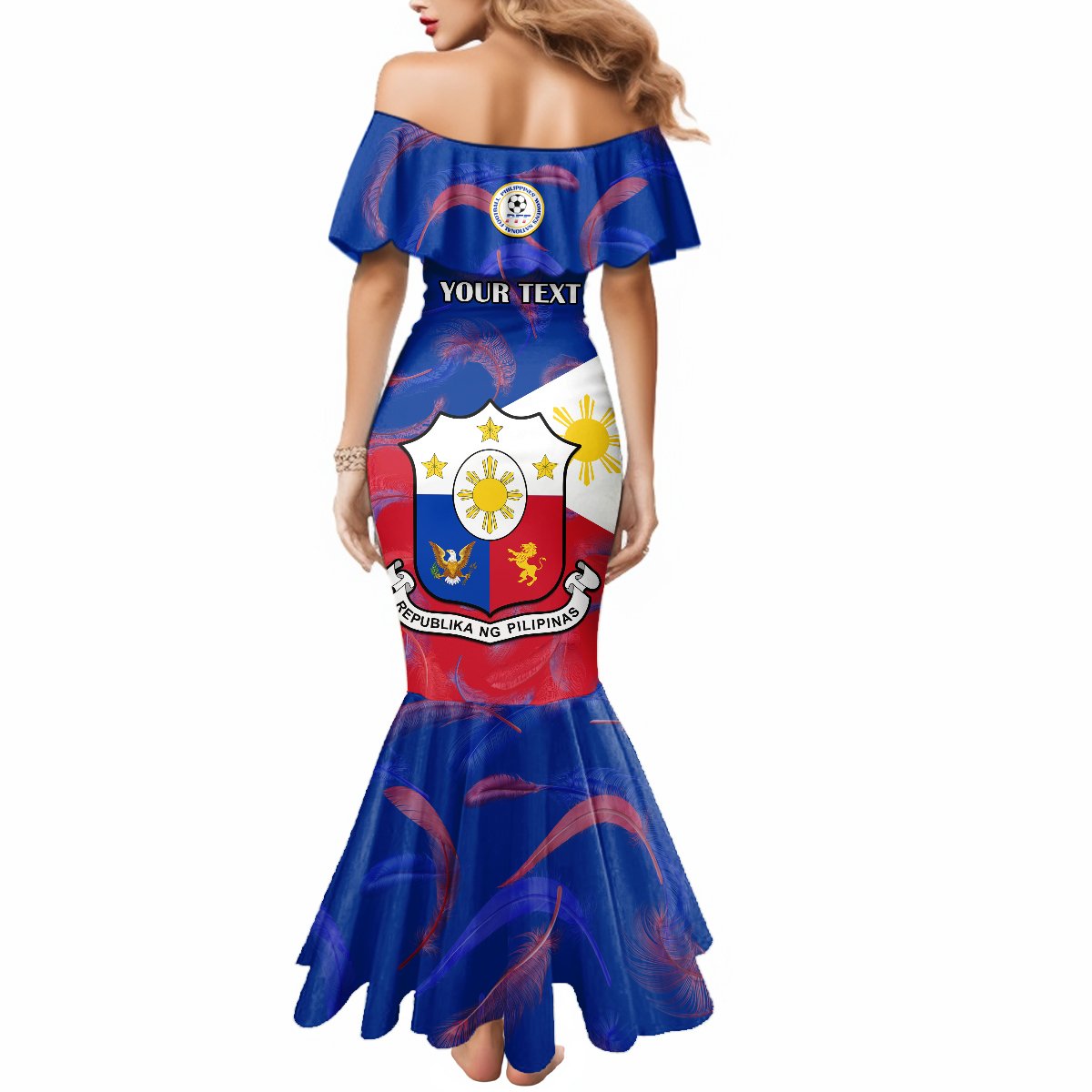 Custom Philippines Football Mermaid Dress 2023 World Cup Go Filipinas Feather Flag Version LT14 - Polynesian Pride
