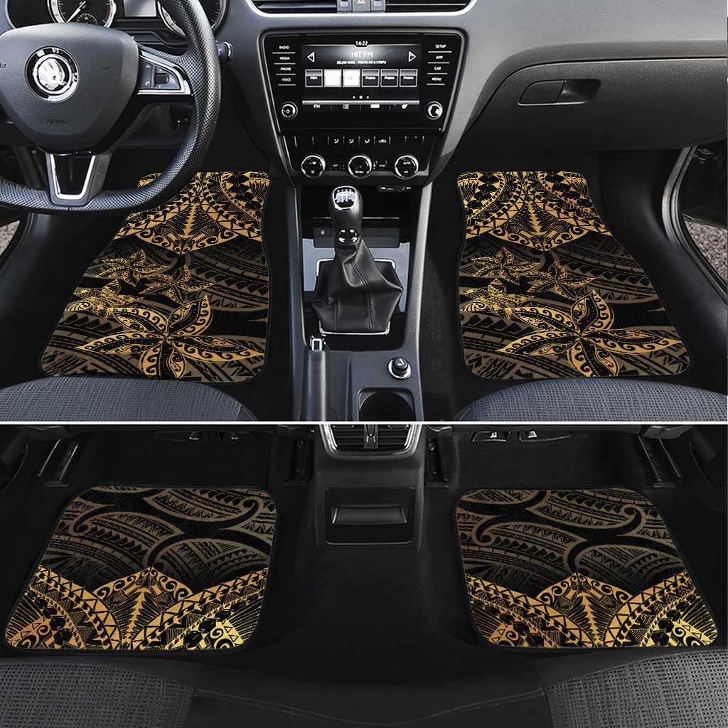 Black and Gold Polynesia Car Mats Plumeria Tattoo With Polynesian Pattern LT14 Set 4pcs Black - Polynesian Pride