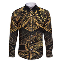 Black and Gold Polynesia Family Matching Long Sleeve Bodycon Dress and Hawaiian Shirt Plumeria Tattoo With Polynesian Pattern LT14 Dad's Shirt - Long Sleeve Black - Polynesian Pride