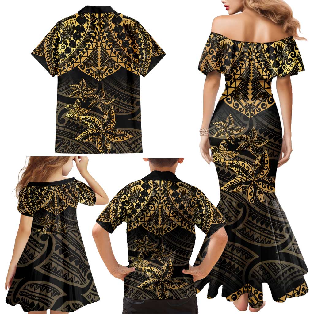 Black and Gold Polynesia Family Matching Mermaid Dress and Hawaiian Shirt Plumeria Tattoo With Polynesian Pattern LT14 - Polynesian Pride