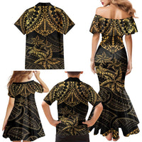Black and Gold Polynesia Family Matching Mermaid Dress and Hawaiian Shirt Plumeria Tattoo With Polynesian Pattern LT14 - Polynesian Pride