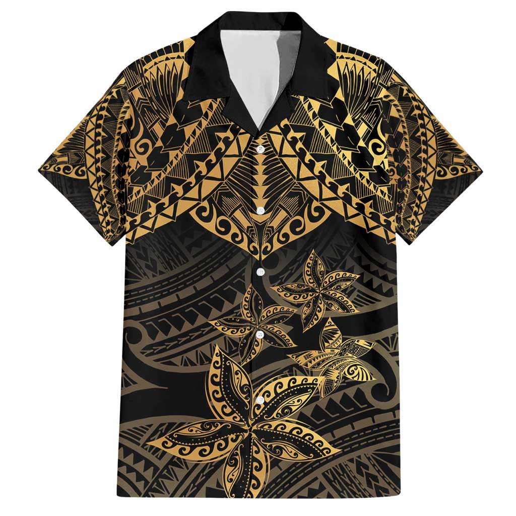 Black and Gold Polynesia Family Matching Short Sleeve Bodycon Dress and Hawaiian Shirt Plumeria Tattoo With Polynesian Pattern LT14 Dad's Shirt - Short Sleeve Black - Polynesian Pride