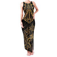 Black and Gold Polynesia Family Matching Tank Maxi Dress and Hawaiian Shirt Plumeria Tattoo With Polynesian Pattern LT14 Mom's Dress Black - Polynesian Pride