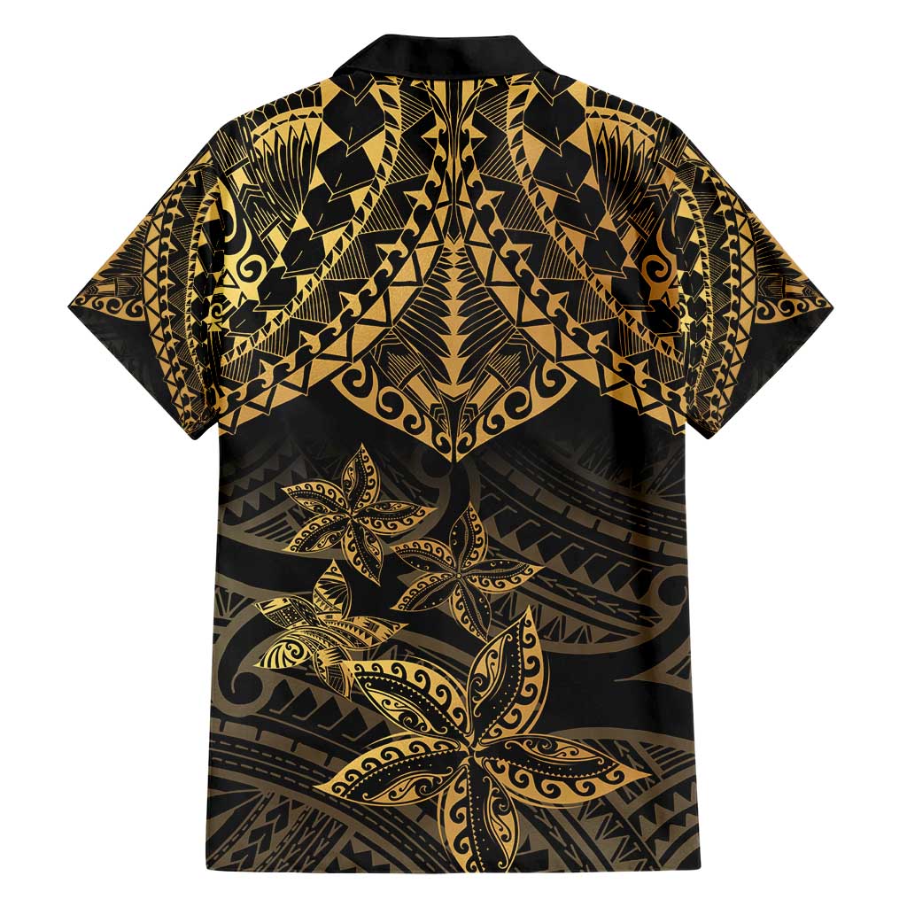 Black and Gold Polynesia Hawaiian Shirt Plumeria Tattoo With Polynesian Pattern