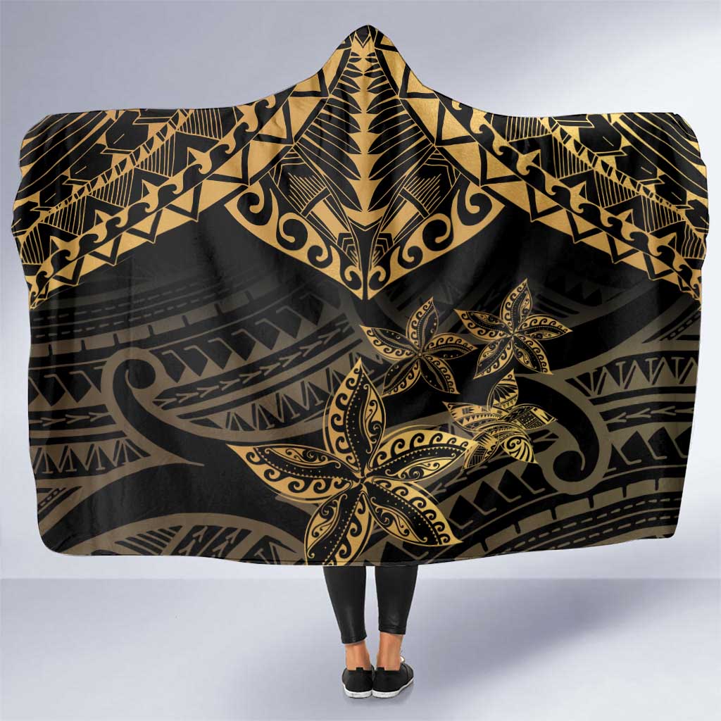 Black and Gold Polynesia Hooded Blanket Plumeria Tattoo With Polynesian Pattern LT14 One Size Black - Polynesian Pride