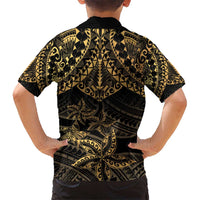 Black and Gold Polynesia Kid Hawaiian Shirt Plumeria Tattoo With Polynesian Pattern LT14 - Polynesian Pride