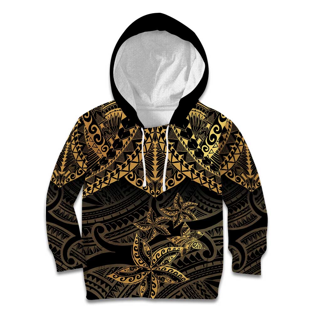 Black and Gold Polynesia Kid Hoodie Plumeria Tattoo With Polynesian Pattern LT14 Hoodie Black - Polynesian Pride