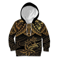 Black and Gold Polynesia Kid Hoodie Plumeria Tattoo With Polynesian Pattern LT14 Hoodie Black - Polynesian Pride