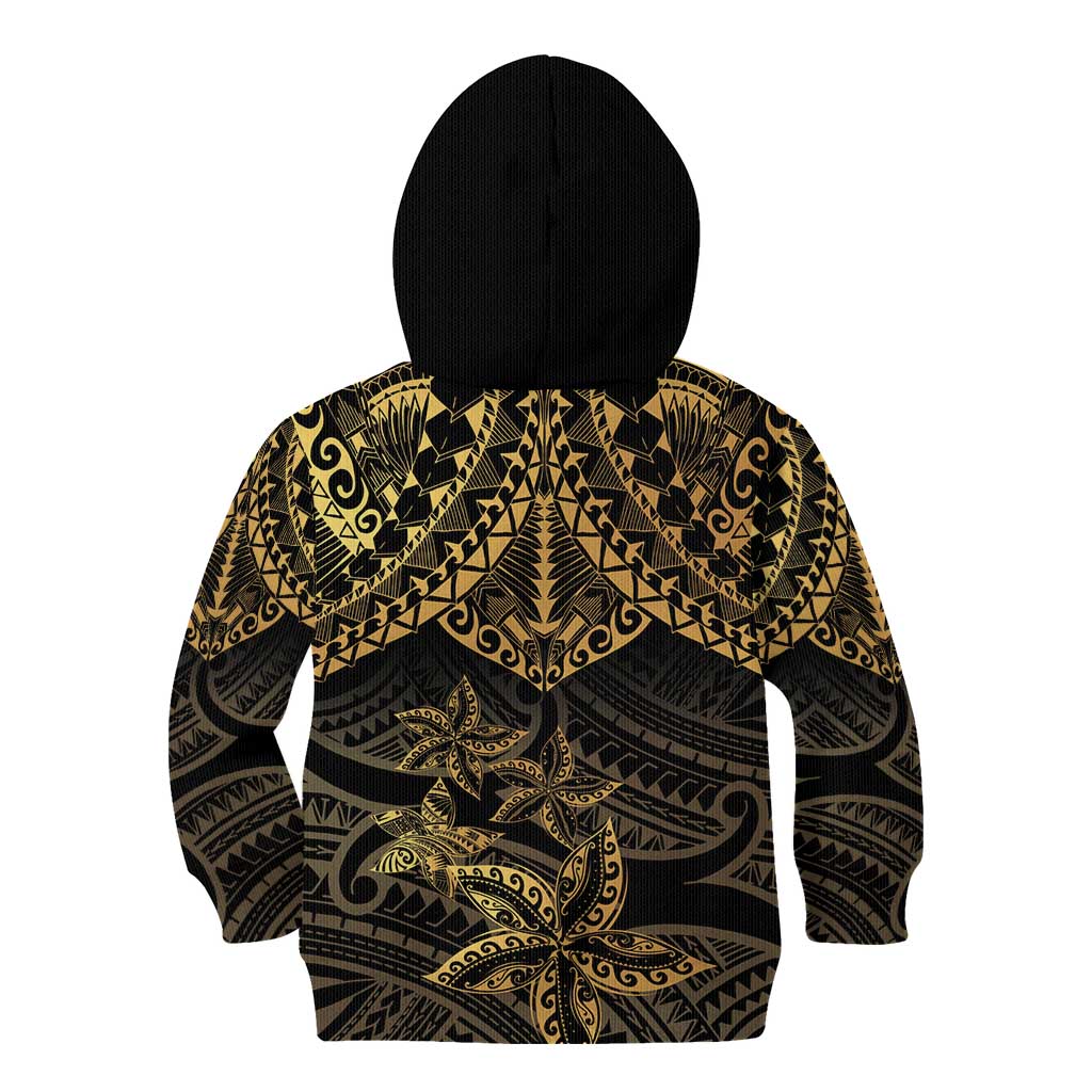 Black and Gold Polynesia Kid Hoodie Plumeria Tattoo With Polynesian Pattern LT14 - Polynesian Pride