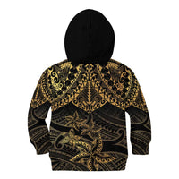 Black and Gold Polynesia Kid Hoodie Plumeria Tattoo With Polynesian Pattern LT14 - Polynesian Pride